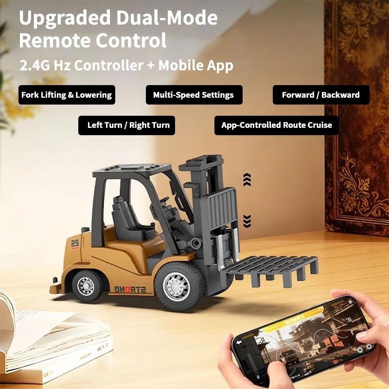1:64 Desktop Alloy Remote Control Excavator Forklift Bulldozer RC Vehicle Engineering
